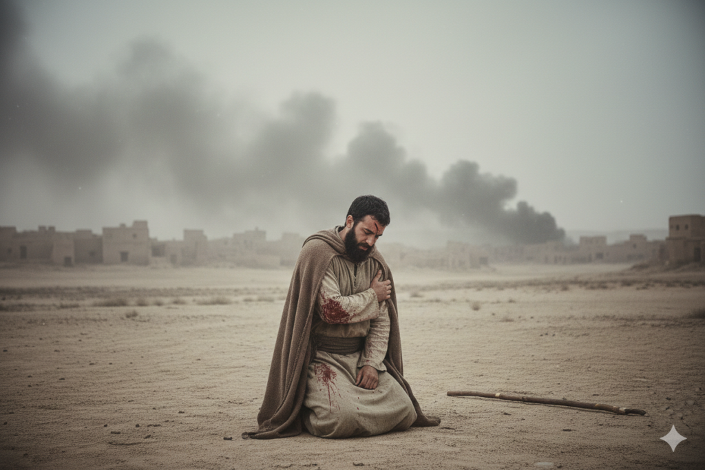 Abstract cracked earth or broken stone to symbolize the body’s toll.