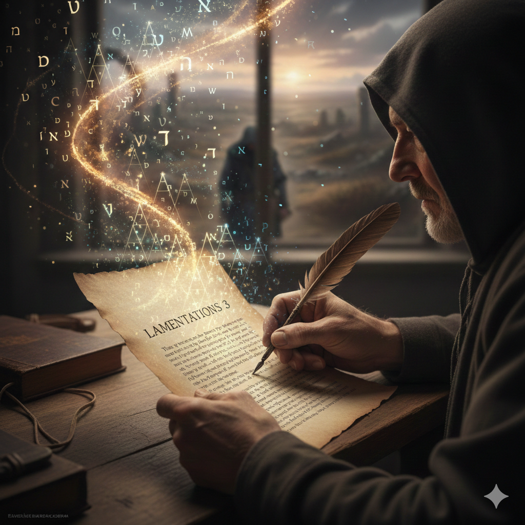 Abstract visualization of letters or patterns (symbolizing acrostics).