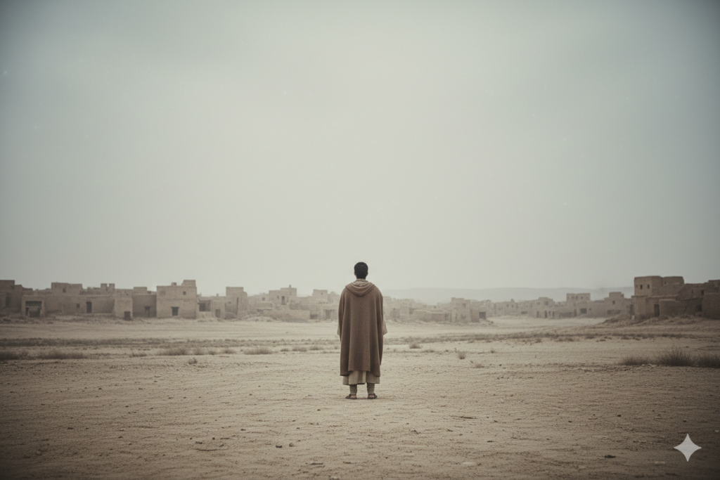 A lone figure behind bars or behind a wall.